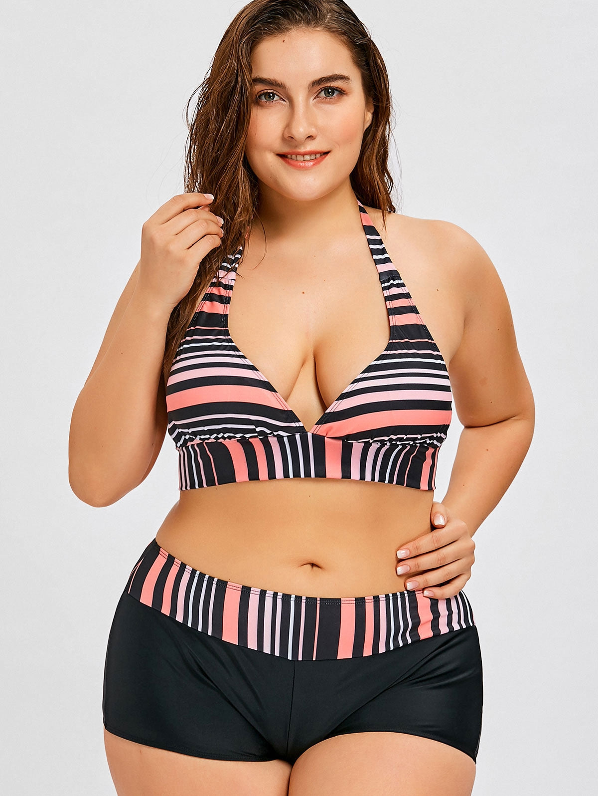 Plus Size Plunge Boyshort Bikini.