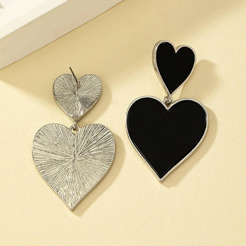 Metal Heart Dangle Post Earrings