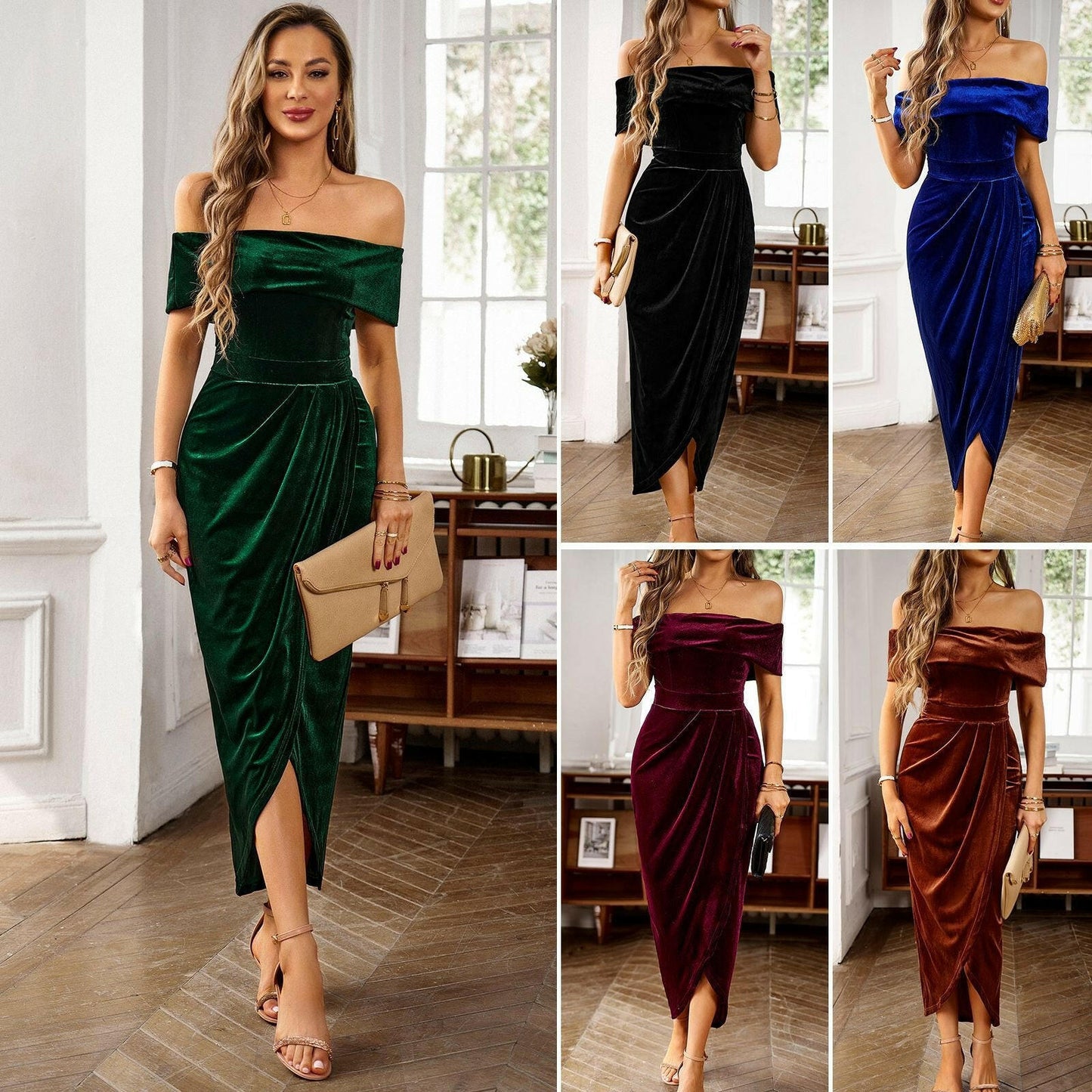 European and American velvet dress with elegant.