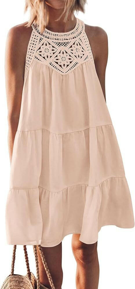 Hollow out backless dress, casual sleeveless.