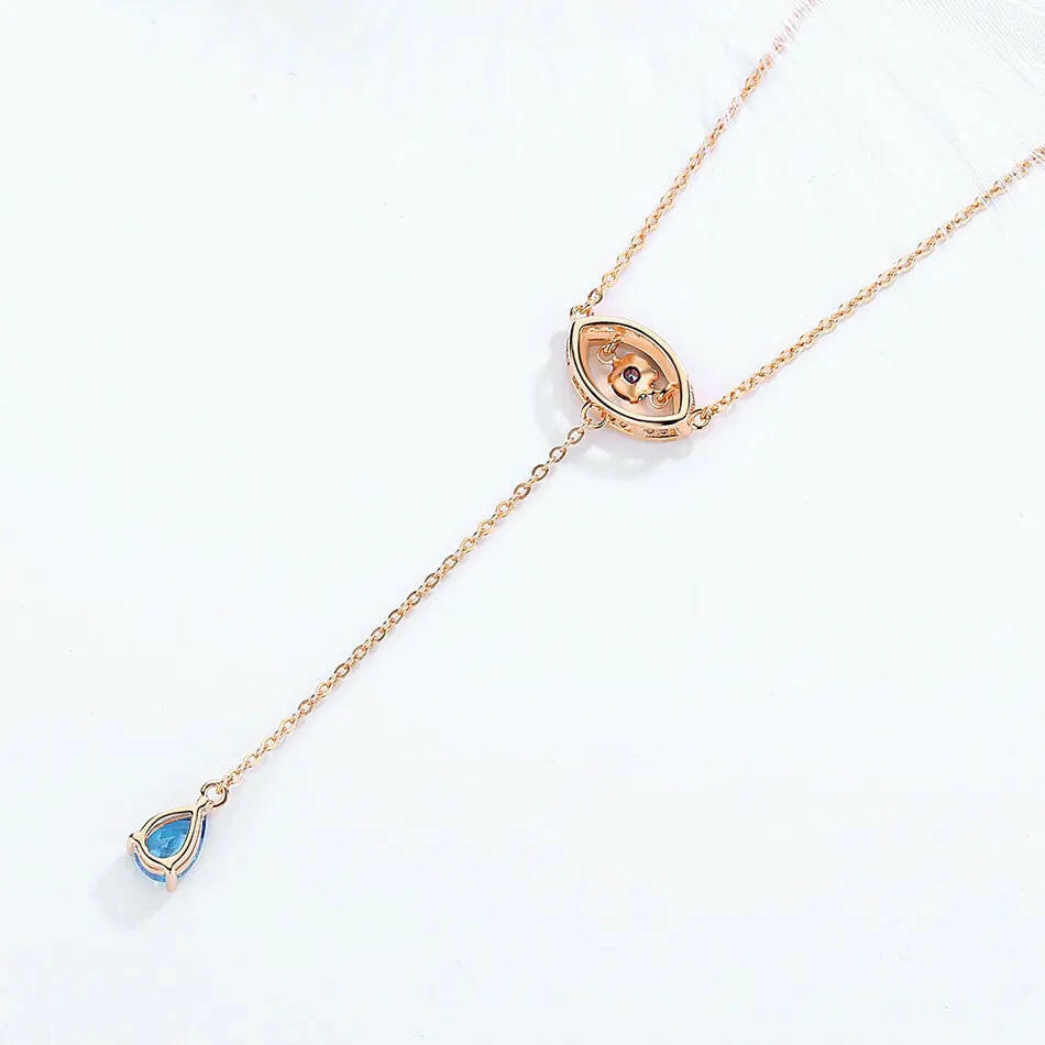 Eye Necklace Blue Zircon Long Chain