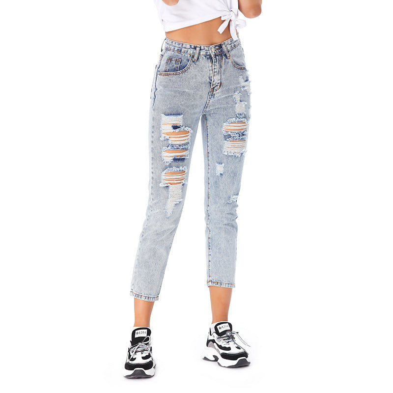 Jeans Women's Ripped Spring Casual Loose Jeans.