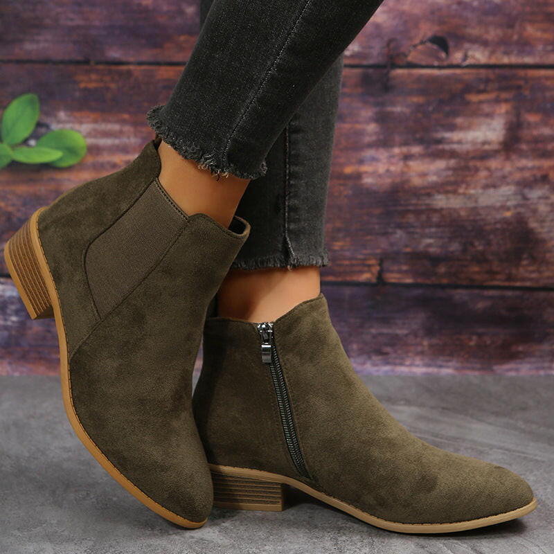 Pointed Suede Elastic Band, Thick Heel Casual Single Shoes For Women.