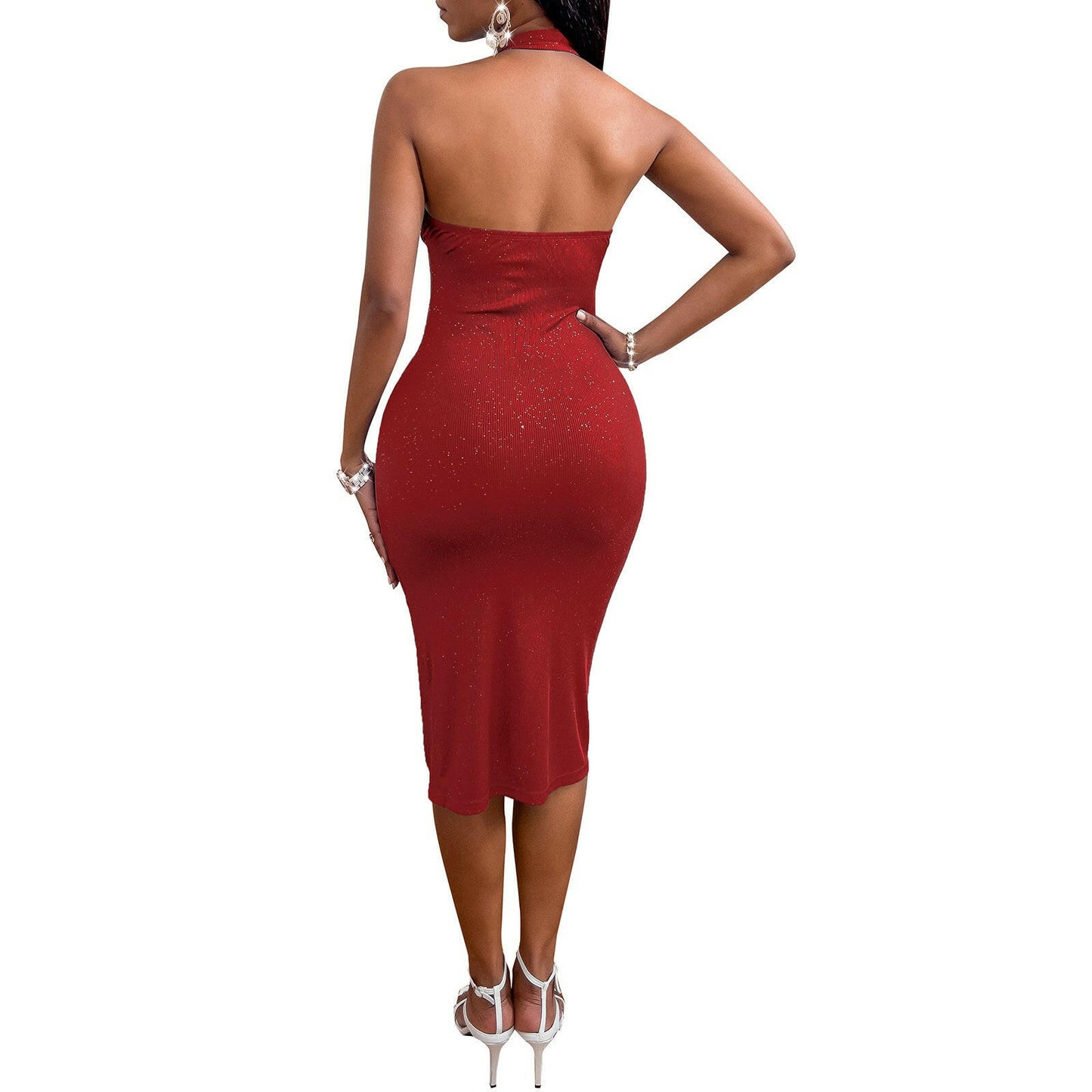 European And American Style Open Back Wrap Chest Tight Dress.