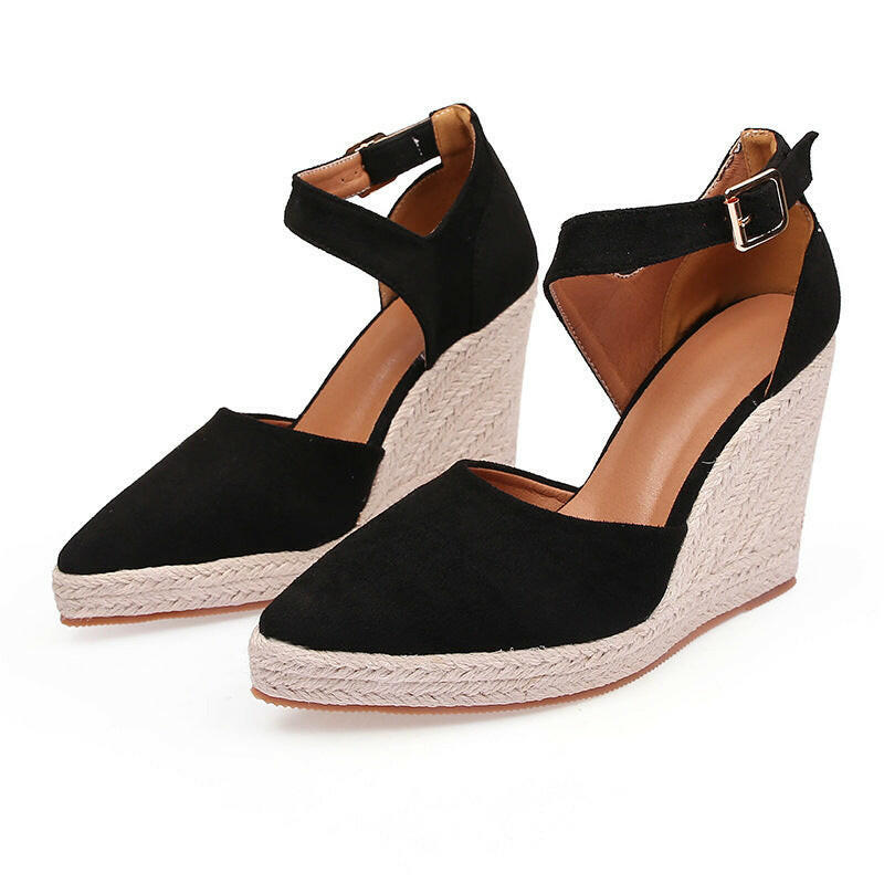 Pointed Toe Wedge Pumps Platform High Heel Hollow Women's Shoes.