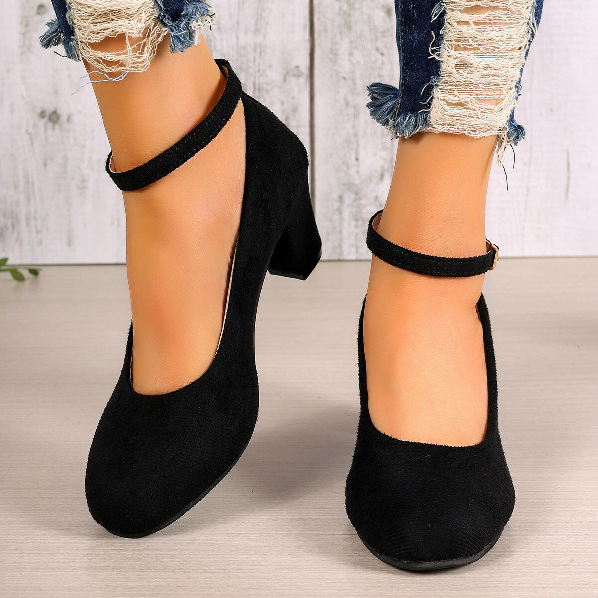 Oversized Shoes Women's High Heels Round Toe Suede.