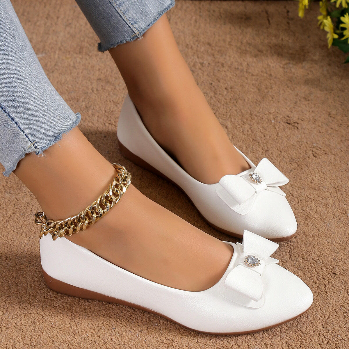 Bowknot Flats Shoes Fashion Casual Pointed Toe Loafers For Women Lazy Shoes.