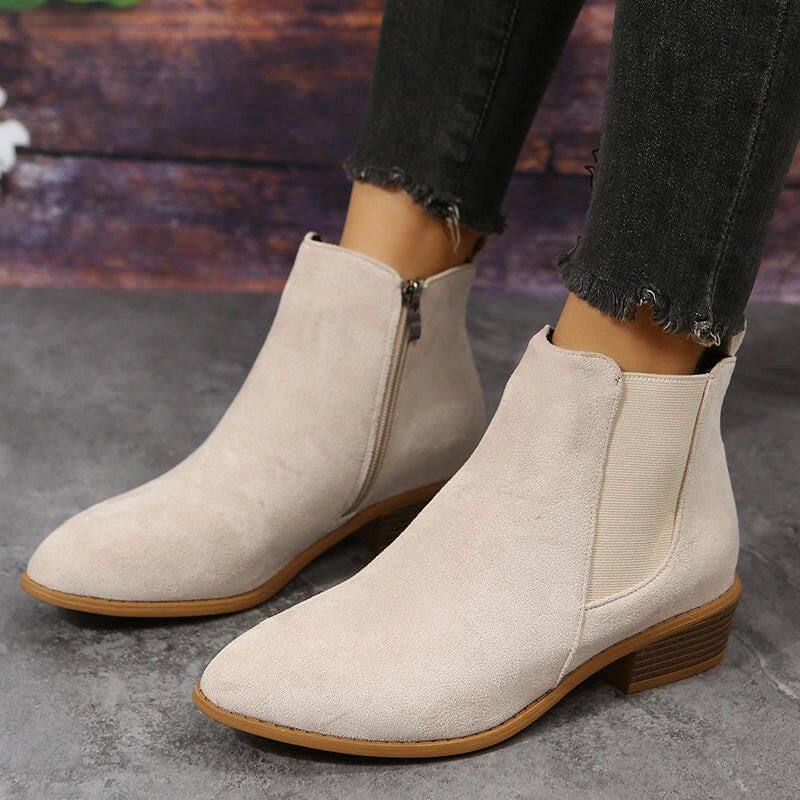 Pointed Suede Elastic Band, Thick Heel Casual Single Shoes For Women.