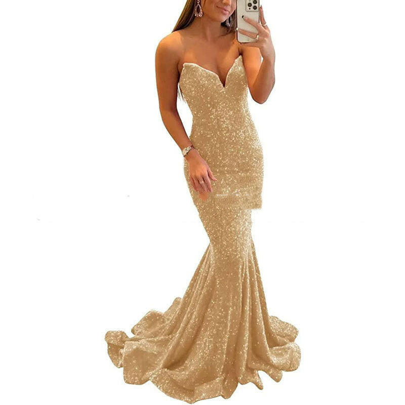 Sequin Evening Dresses For Women Formal Sexy Long Prom Party Gowns.