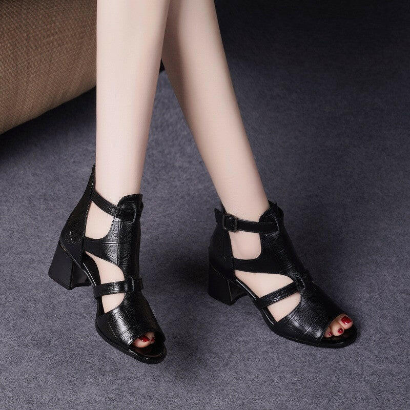 Women's Sandals Peep Toe Hollow-out One-word Wedge.