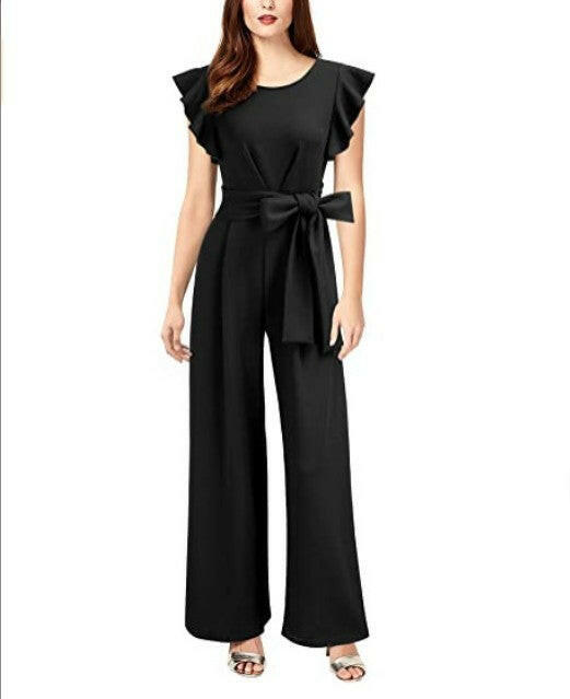 Sleeveless Ruffled Waist Wide Leg Jumpsuit.