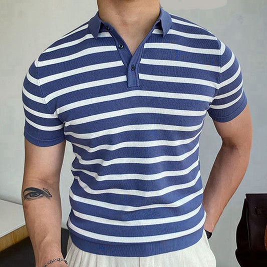 Blue Striped Business Polo Shirt For Men.