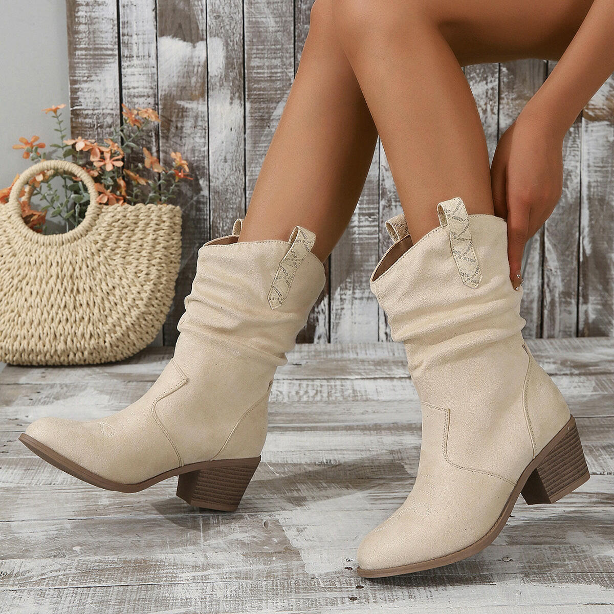 European And American Fashion Cloth Upper Fashion Plus Size Women's Boots.