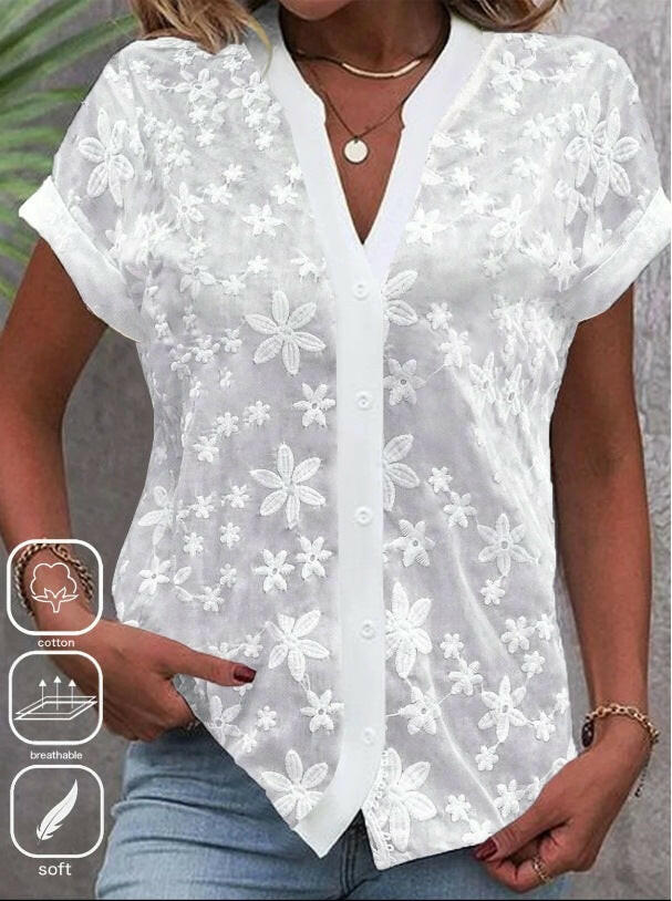 Summer Simplicity Casual V-neck Solid Color Shirt For Women.