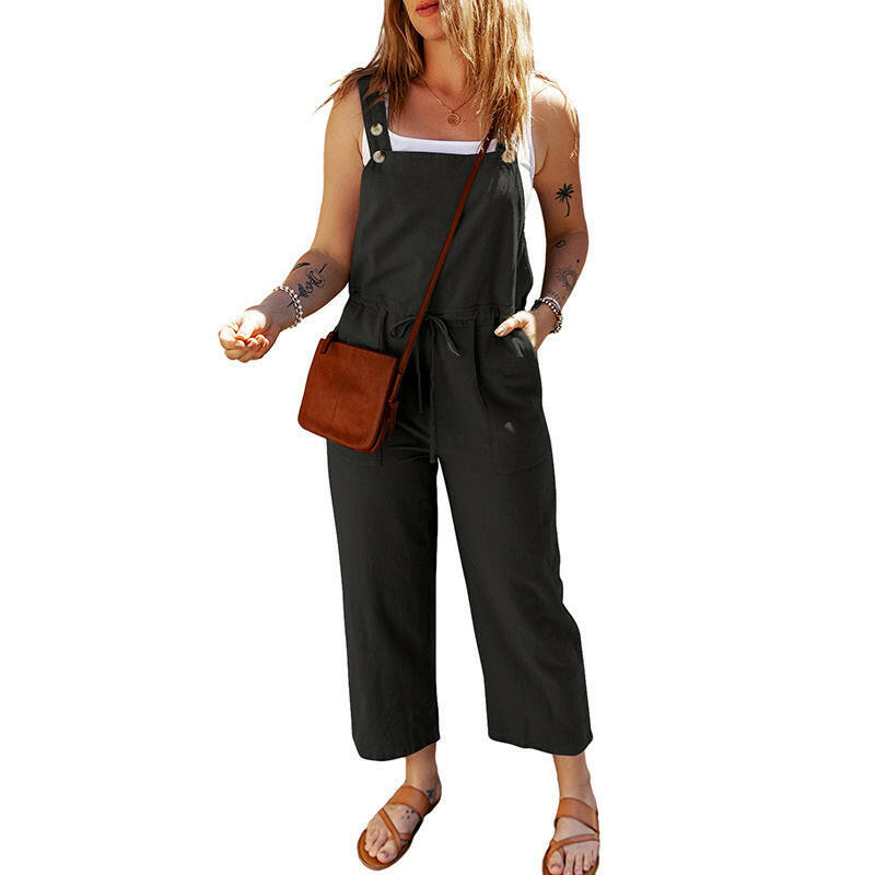 Solid Color Camisole Jumpsuit Loose Sleeveless.