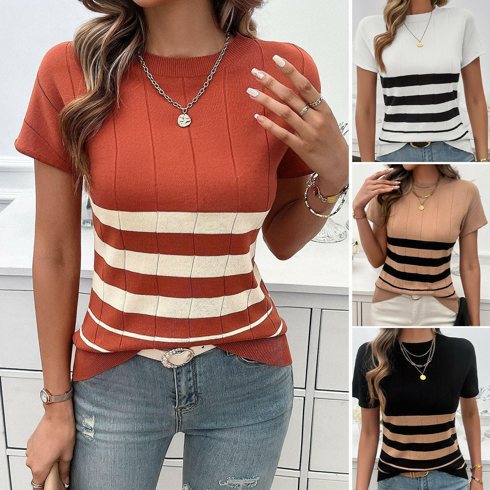 Elegant Slim Striped Sweater For Women.