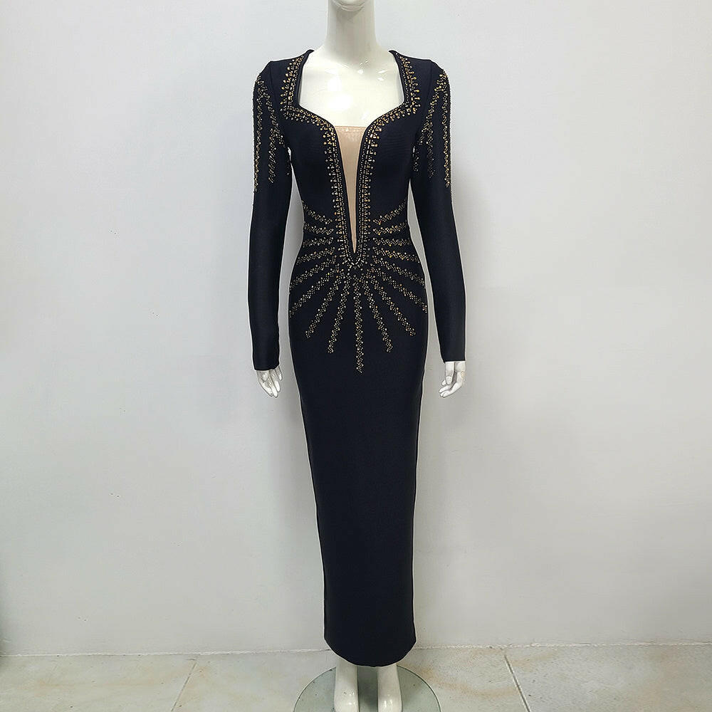 Long Sleeve Dress Stretch Bandage Gown.