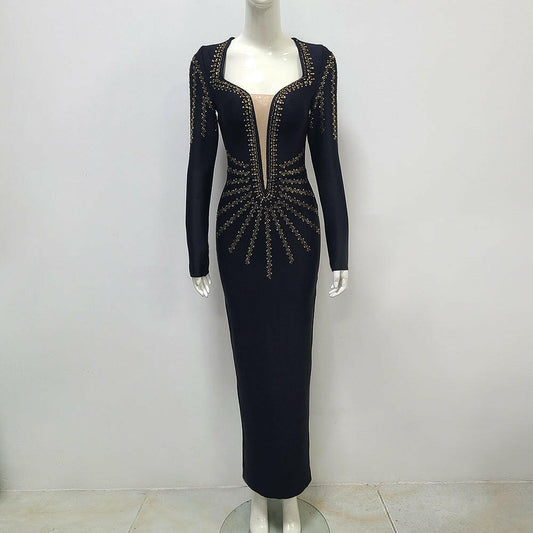 Long Sleeve Dress Stretch Bandage Gown.