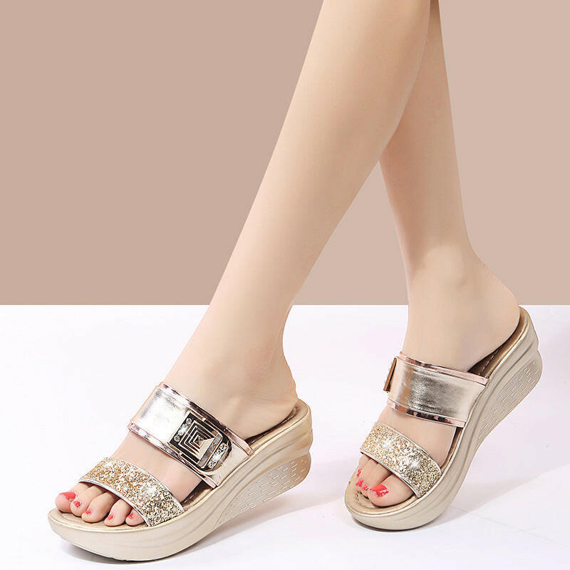 Women's Fashionable Sequins Platform Wedge Sandals.