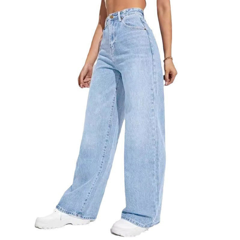 European And American Ladies Jeans High Waist Slim Straight.