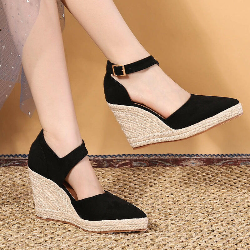 Pointed Toe Wedge Pumps Platform High Heel Hollow Women's Shoes.