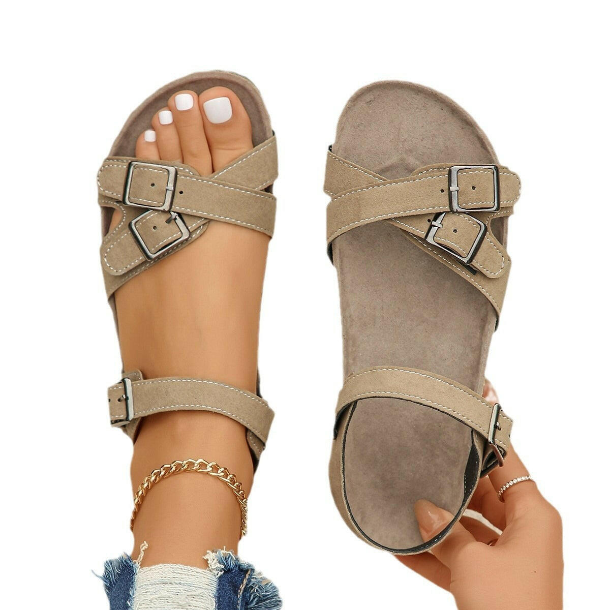 Cork Sole Women's Summer Cross Strap Sandals.