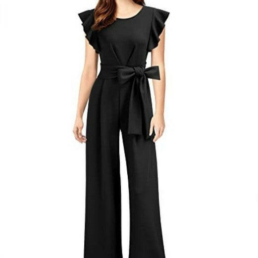 Sleeveless Ruffled Waist Wide Leg Jumpsuit.