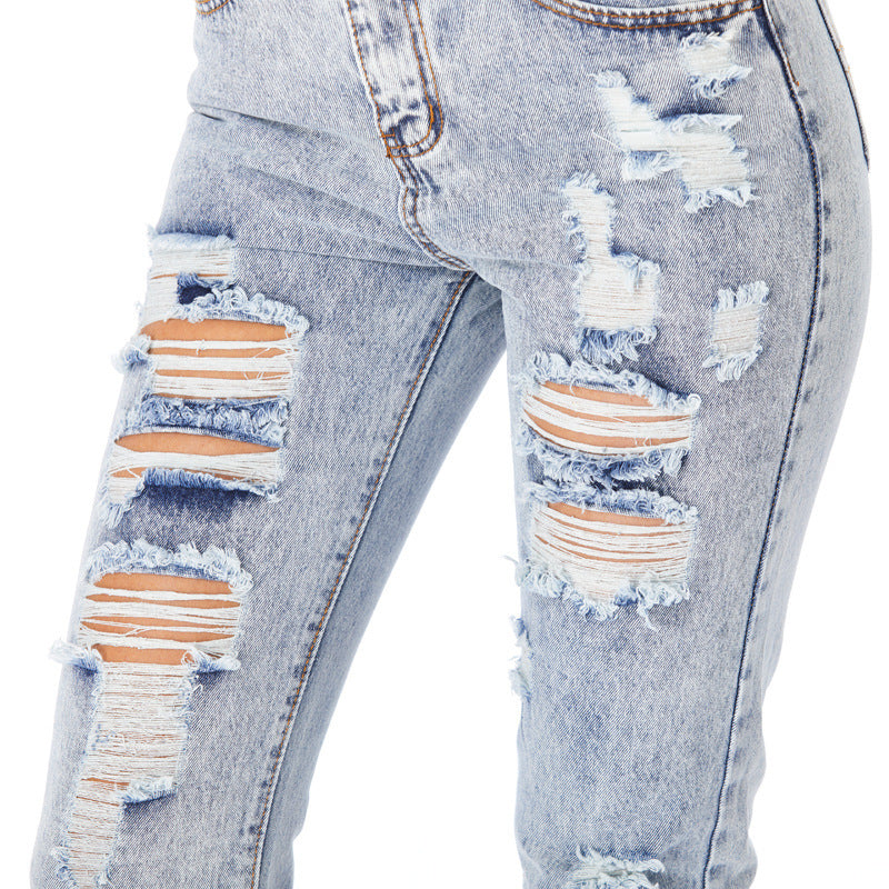 Jeans Women's Ripped Spring Casual Loose Jeans.