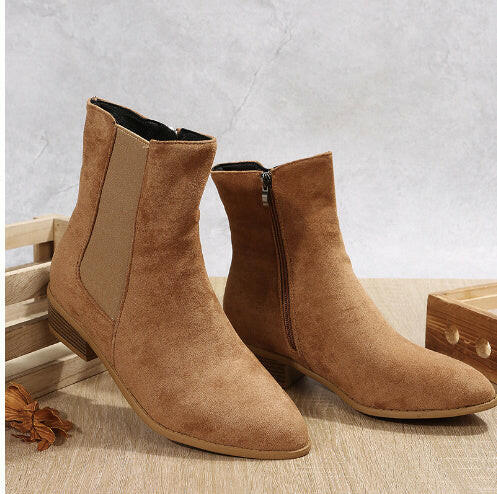 Pointed Suede Elastic Band, Thick Heel Casual Single Shoes For Women.