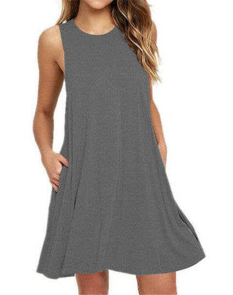 Summer Women Casual Pocket Dress Ladies T Shirt Dresses.