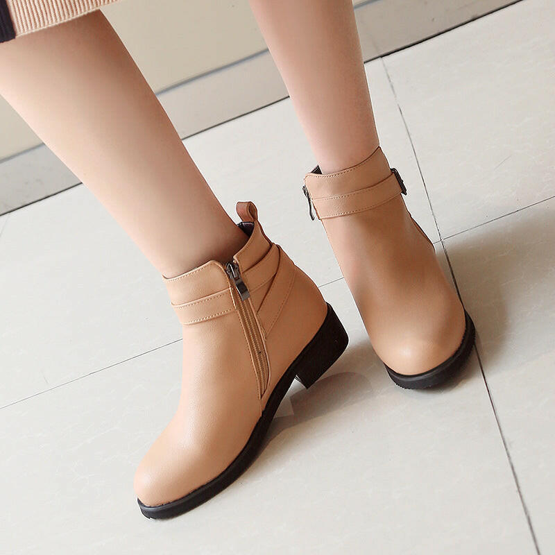 Martin Round Toe Short Low Heel Female Boots.