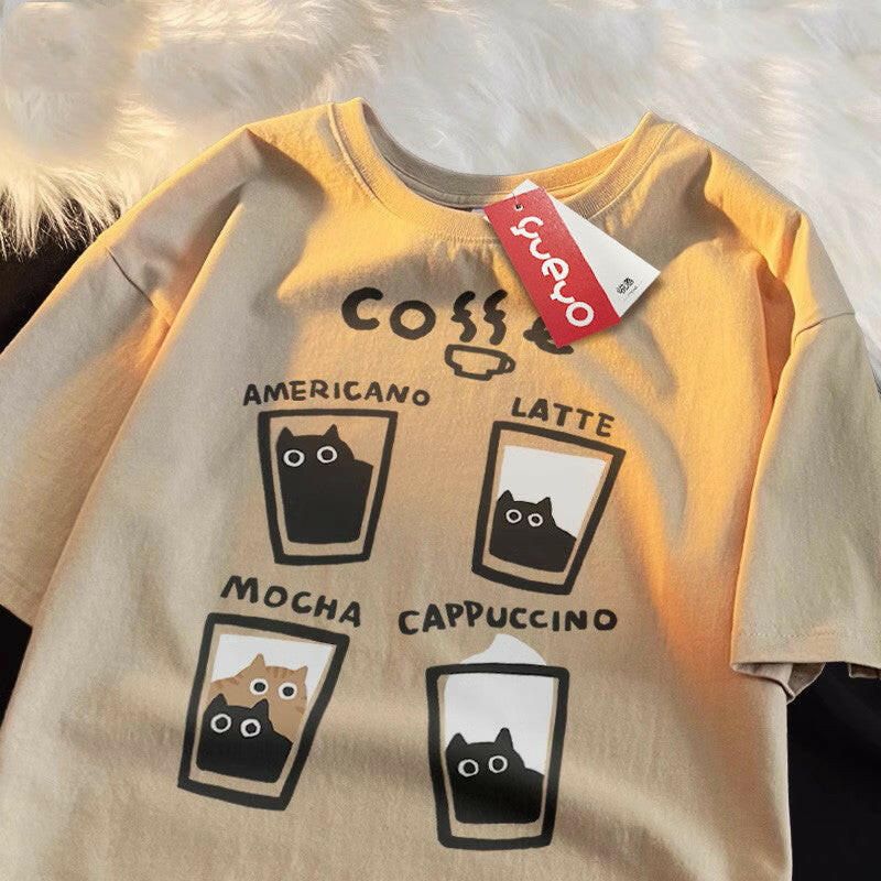 Flocking Milk Coffee Short Sleeve T-shirt For Men.