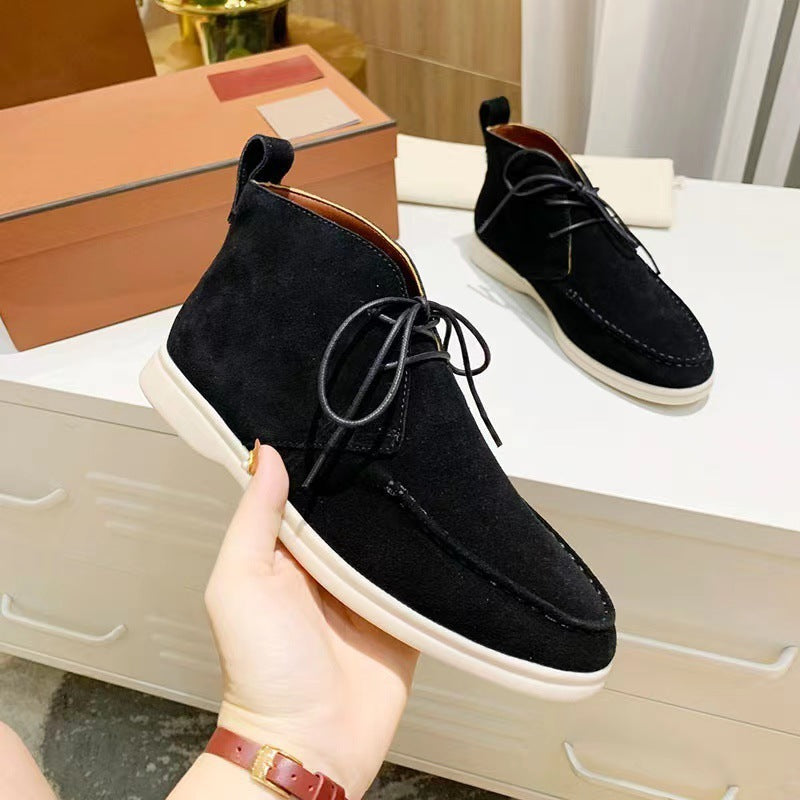 Men's Mid-top Flat Pumps Ankle Boots Lace-up.