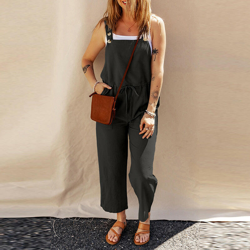 Solid Color Camisole Jumpsuit Loose Sleeveless.