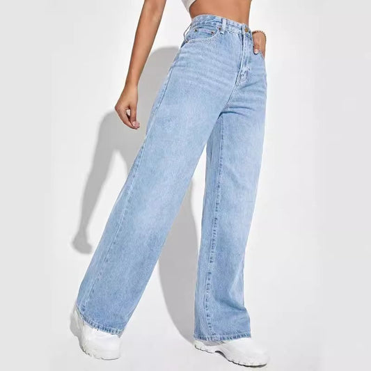 European And American Ladies Jeans High Waist Slim Straight.