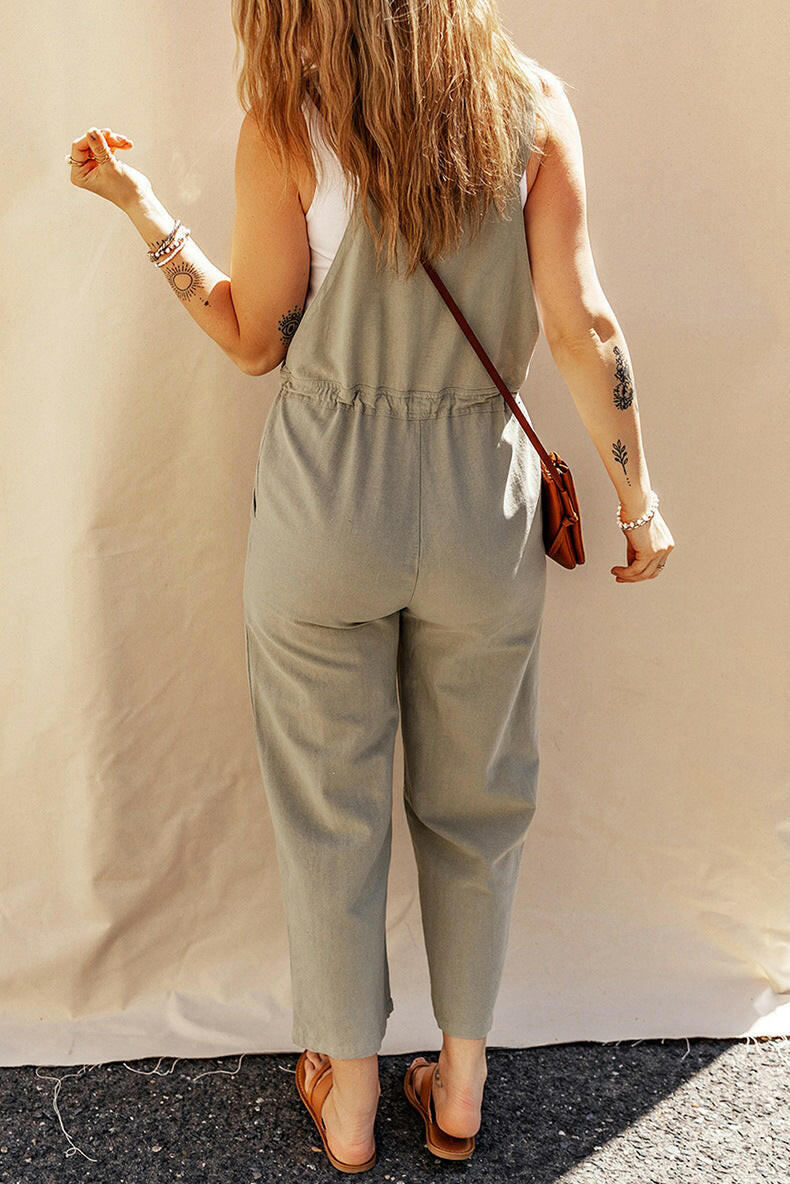 Solid Color Camisole Jumpsuit Loose Sleeveless.