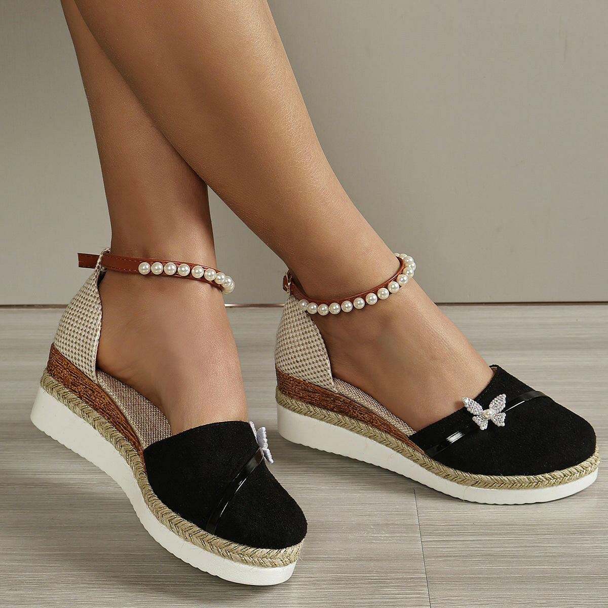 Women's Wedge Bow Sandals Straw Rope Woven.