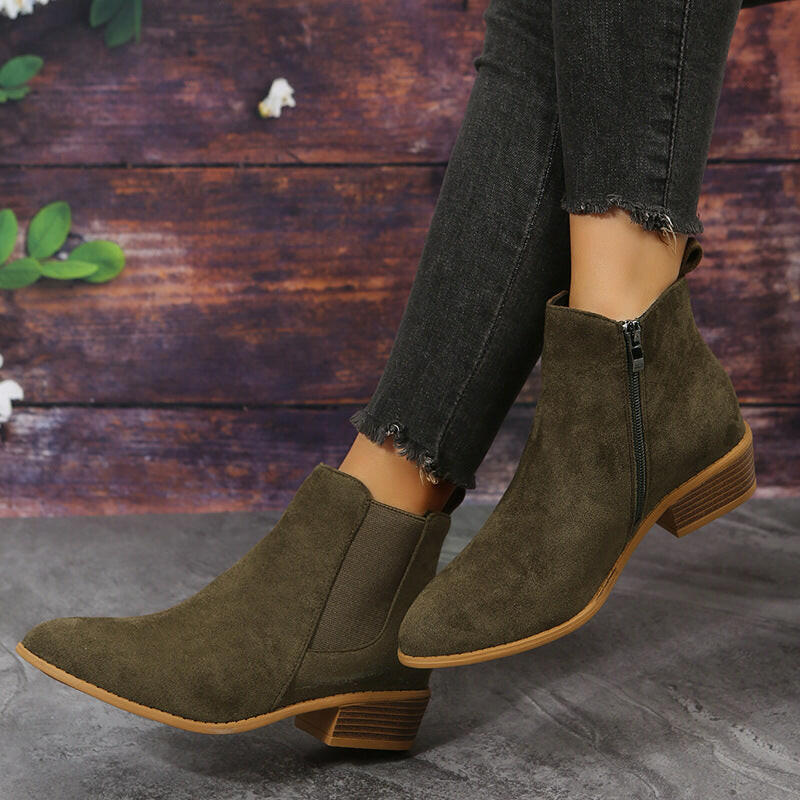 Pointed Suede Elastic Band, Thick Heel Casual Single Shoes For Women.