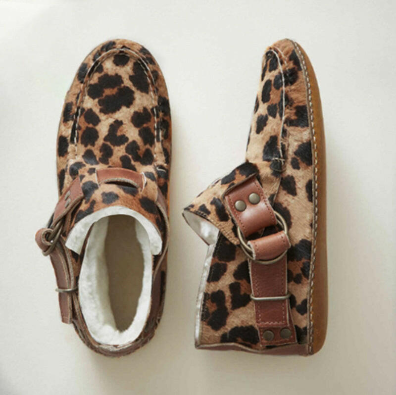 Women's Comfy Leather Leopard Flats Autumn Buckle Strap Shoes For Women New Casual Travel Breathable Women Shoes.