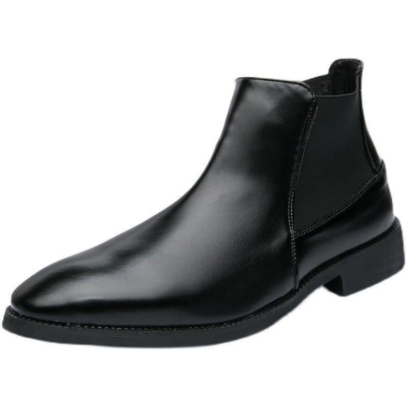 Korean Style Middle High Top Business Formal Wear Plus Size Leather Boots.